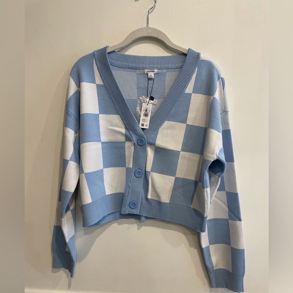 Blue/White Checkered Cardigan NWT (S)
